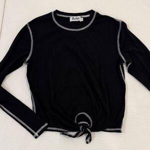 Rhythm. Black Long Sleeve Contrast-Stitch Tie Front Top